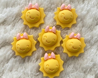 2CM Kids Baby Resin Cute Happy Sun with Bow Shank Sewing Buttons, Children Cartoon Clothing Accessories, Kids Craft and Sewing Supply, DIY