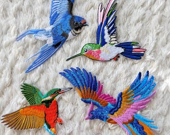 Embroidered Hummingbird Kingfisher Swallow Iron-On Clothing Patches, Colorful DIY Animal Jacket Bag Project Sewing and Kids Craft Supply