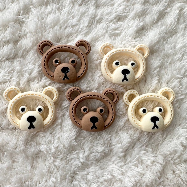 Kids Baby Resin Cute Brown White Bear Head Shank Sewing Buttons, Children Clothing Applique Buttons, DIY Projects, Craft Buttons Supply