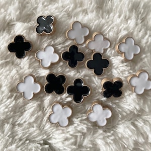 11mm Elegant Black White Minimalist Cute Clover Leaf Metal Shank Sewing Buttons DIY Clothing Blouse Project Sewing and Craft Supply