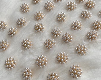 Women Bouquet White Pearl Gold Metal Back Shank Sewing Buttons, 11.5mm Blouse Cardigan Shirt Buttons, DIY Clothing Accessories