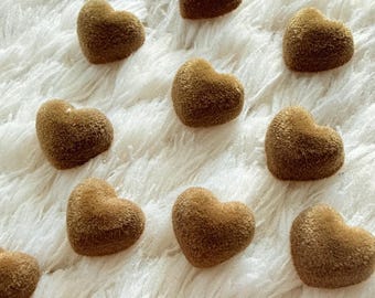 Fuzzy Plush Brown Green Heart Shank Sewing Buttons, DIY Crochet Blouse Jacket Clothes Project Accessories, Craft Supply Embellishment