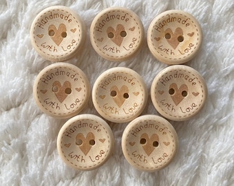 15mm 20mm Women Handmade with Love Wood Sewing Buttons, Kids 2 Holes Heart Clothing Accessories, Sewing Supply, Craft Supply, DIY Project