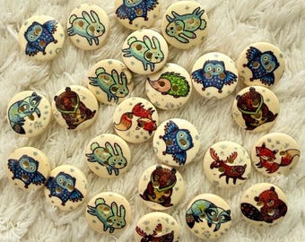 10PCS 15mm Kids Cute Natural Wood Mixed Animal 2 Holes Buttons, Eco- friendly DIY Clothing Project Accessories, Sewing and Kids Craft Supply