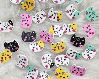 10PCS Kids Cat Wood Sewing Buttons, Baby Colourful Mixed 2 Holes Button, DIY and Scrapbooking Accessories