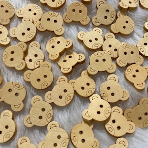 Barnknappar i naturträ med björnmotiv, 2 hål runda 18 mm 20 mm nallebjörnsknappar, söta björnhuvuden till scrapbooking