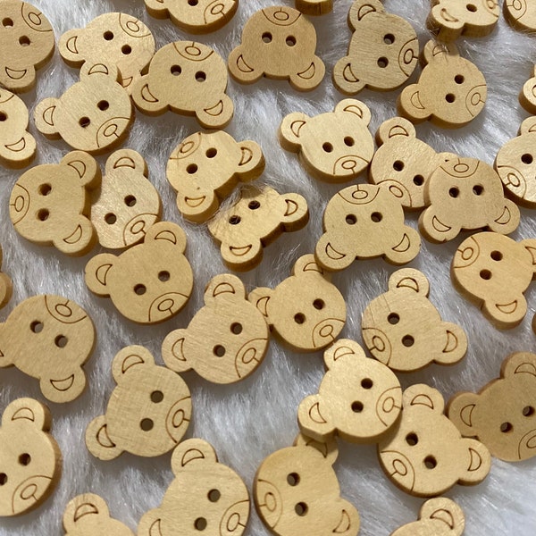 Kinder Baby Natur Holz Bär Knöpfe, 2 Löcher Rund 18mm 20mm Teddy Bär Nähen Knöpfe, niedlichen Bären Kopf Scrapbooking Zubehör