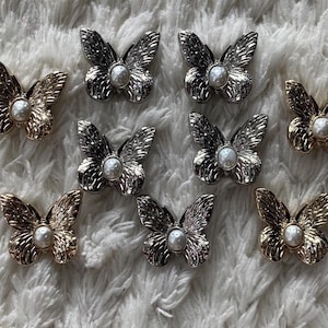 20mm Women Elegant Gold Silver Butterfly Pearl Shank Sewing Buttons DIY Crochet Sweater Clothing Project Accessories Sewing and Craft Supply