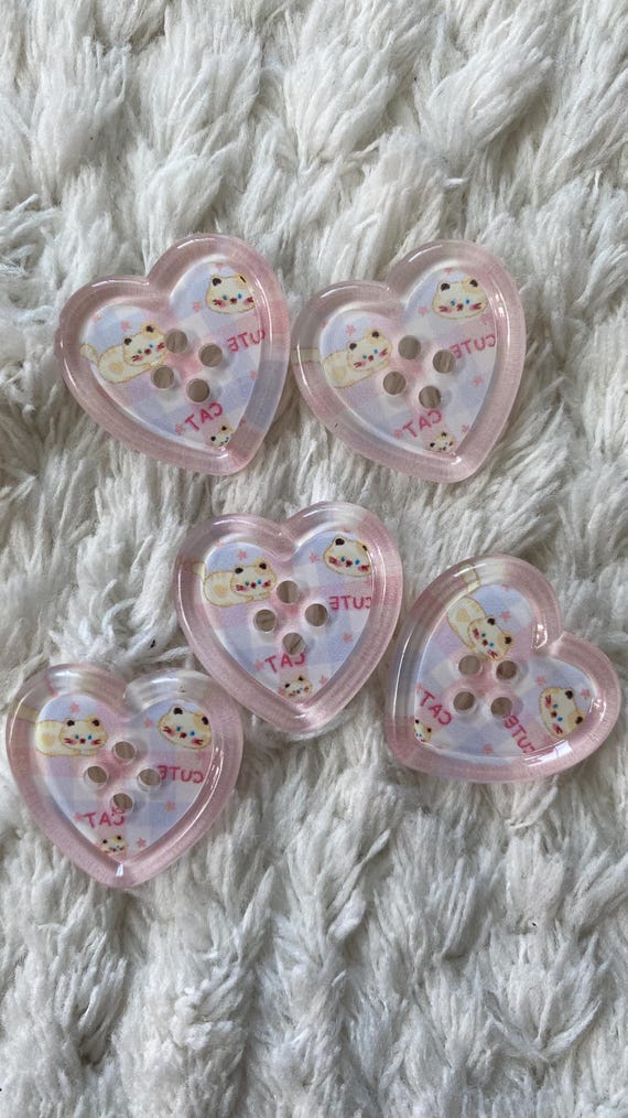 25mm 子供用 女の子用 キュート カラフル プリント ハート型 4穴 裁縫