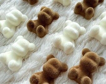 Flocked Fuzzy 3D Bear Cartoon Sewing Button, Animal Brown White DIY Clothes Crochet Project, Kids Craft Supply