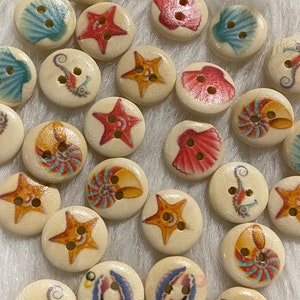 Kids Women Wood Shell Mixed Buttons, Children Round 15mm 2 Hole Star Fish Buttons, Animals Sewing Button, Sewing Supply, Craft Supply