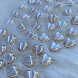 Women Heart White Pearl Gold Metal Shank Sewing Buttons, 14mm Great Quality Pearl Metal Back Clothing Buttons