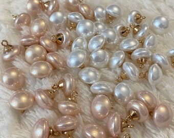 10mm Woman Elegant Classic White Pink Pearl with Gold Color Metal Shank Sewing Button, Semi Circle Mushroom Shape Pearl Button Sewing Supply