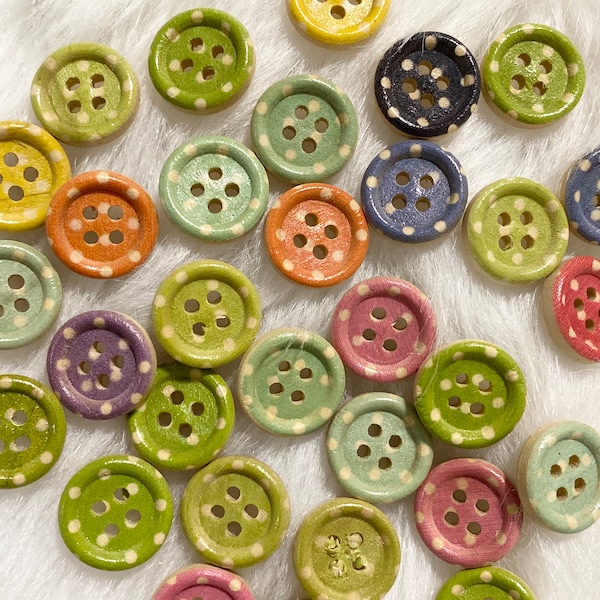 Kids Wood Polka Dots Button, Women Vintage 15mm Round Sewing Button, Scrapbooking Accessories, Sewing Supply, Craft Supply, DIY Clothing