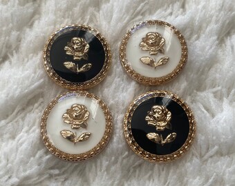 18mm Women Elegant Gold Rose Round Glossy White Black Metal Shank Sewing Buttons, Blouse Flower Button Clothing Accessories, Sewing Supply