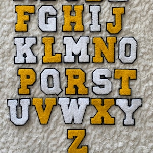 7 cm große Chenille-Aufnäher zum Aufbügeln, weiß, gelb, Alphabet A-Z, für Herren, Bekleidungszubehör, Nähen und Bastelbedarf für Kinder, Deko, DIY-Projekt Bild 2