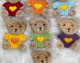 Kids Knitting Heart Bear Clothing Sew On Patch, Baby Cute DIY Headwear Accessories