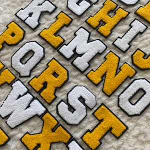 7 cm große Chenille-Aufnäher zum Aufbügeln, weiß, gelb, Alphabet A-Z, für Herren, Bekleidungszubehör, Nähen und Bastelbedarf für Kinder, Deko, DIY-Projekt Bild 9