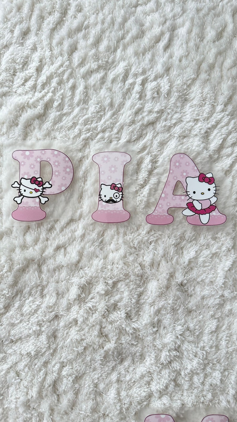 Pia Lettering 7cm Kids Baby Teen Kitty Cat Pink Alphabet Letters Clothing Iron-on ...