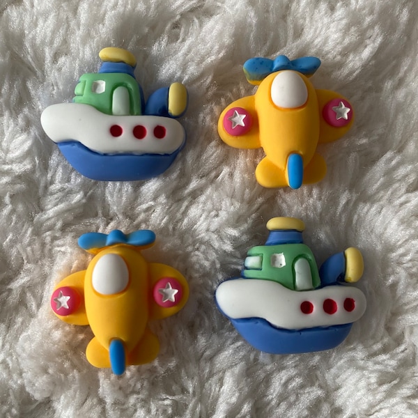 19mm Kids Baby Resin Mini Traffic Series Boat Shank Sewing Buttons, Children 21mm Airplane Clothing Buttons, DIY Clothes Cars Buttons