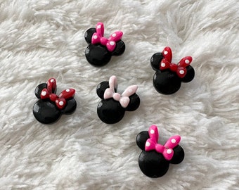 15mm Kids Baby Bowknot Black Pink Glitter Minimalist Mouse Head Shank Sewing Button DIY Minnie Clothing Project Sewing and Kids Craft Supply