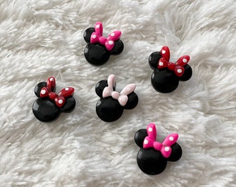 15 mm enfants bébé résine nœud papillon noir rose tige de souris boutons de couture, boutons de vêtements Minnie Head paillettes, boutons de ruban de souris néon