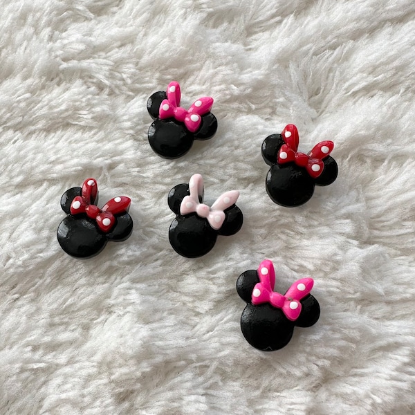 15mm Kids Baby Resin Bowknot Black Pink Mouse Shank Sewing Buttons, Glitter Minnie Head Clothing Buttons, Neon Mouse Ribbon Buttons