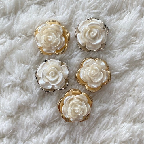 Boutons à tige en alliage de zinc pour femme, élégants or blanc, argent, fleurs roses, accessoires vestimentaires, accessoires déco, couture et travaux manuels