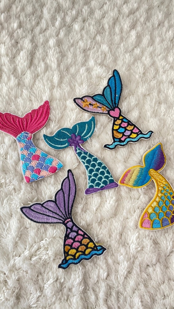 7CM Kids Baby Self Adhesive Iron On Embroidery Colorful Mermaid Tail Clothing Patch, Hot Sale Teen Clothing Rainbow Color Patch, DIY Patch
