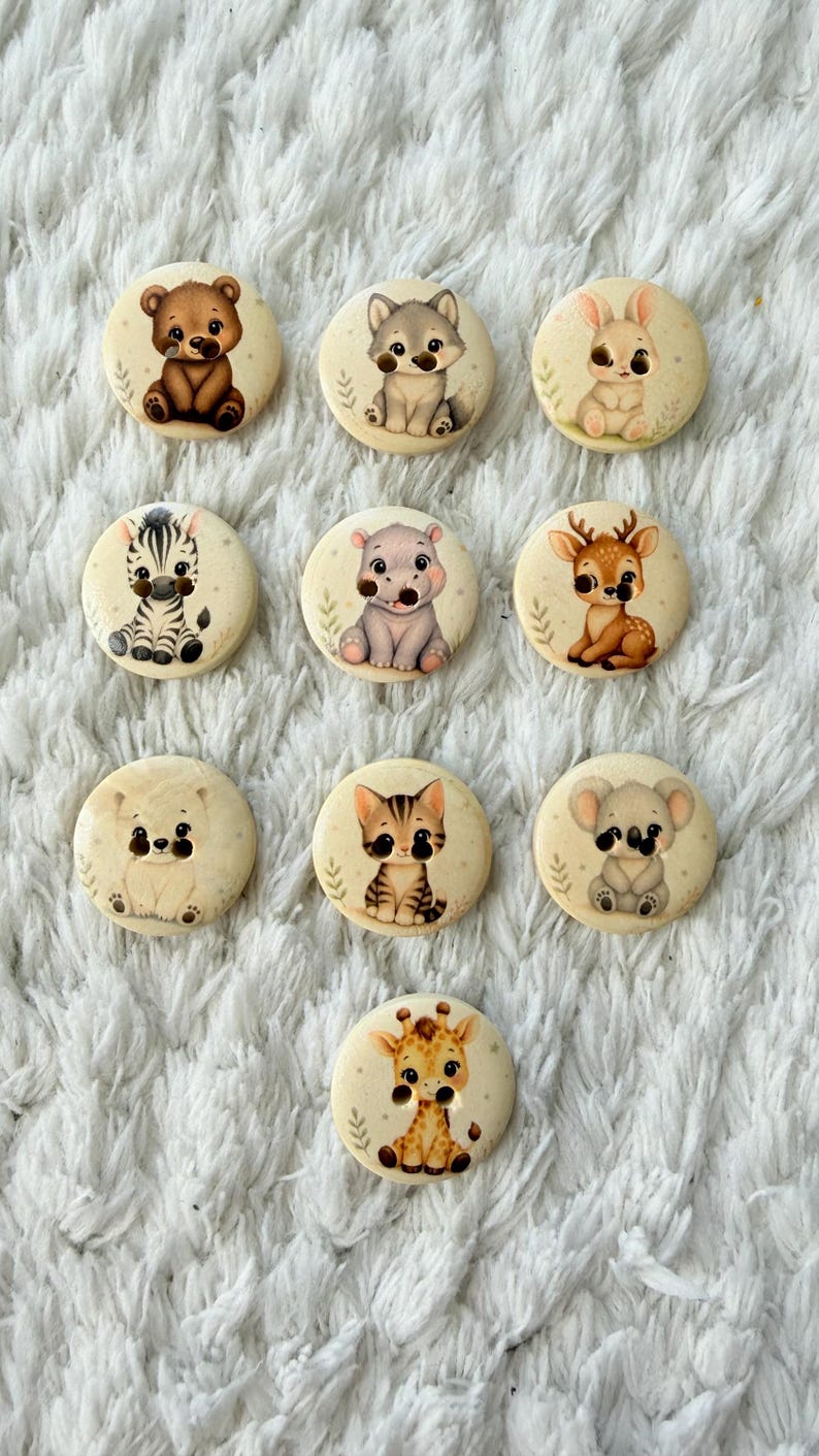 10PCS Kawaii Animals Natural Wood Round 2 Holesclothing Buttons, DIY ...