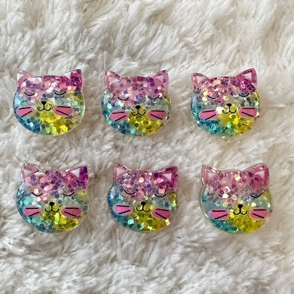 17mm Kids Baby Super Cute Resin Shinny Rainbow Cat Head Shank Sewing Buttons, Children DIY Clothing Design Accessories, DIY Sewing supply