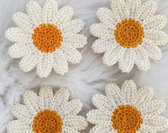 Women White Daisy Embroidered Flower Sew- On Patch, Kids 3D Handmade Sewing Patch, DIY Scrapbooking Accessories