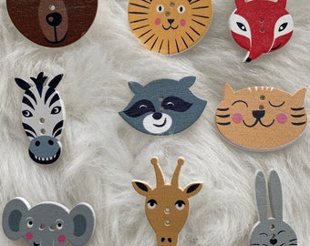 50 Boutons En Bois Animaux Colorés - Petits Boutons 2 Trous Pour Couture, Artisanat, Décoration DIY