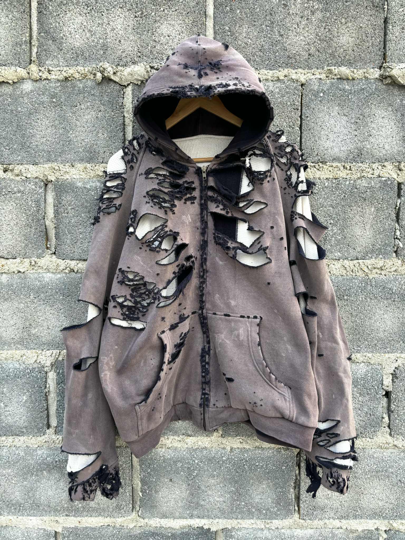 Thrashed Distressed Faded Thermal Waffle Zip Hoodie Black Blank - Etsy