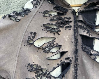 Thrashed Distressed Faded Thermal Waffle Zip Hoodie Black Blank - Etsy
