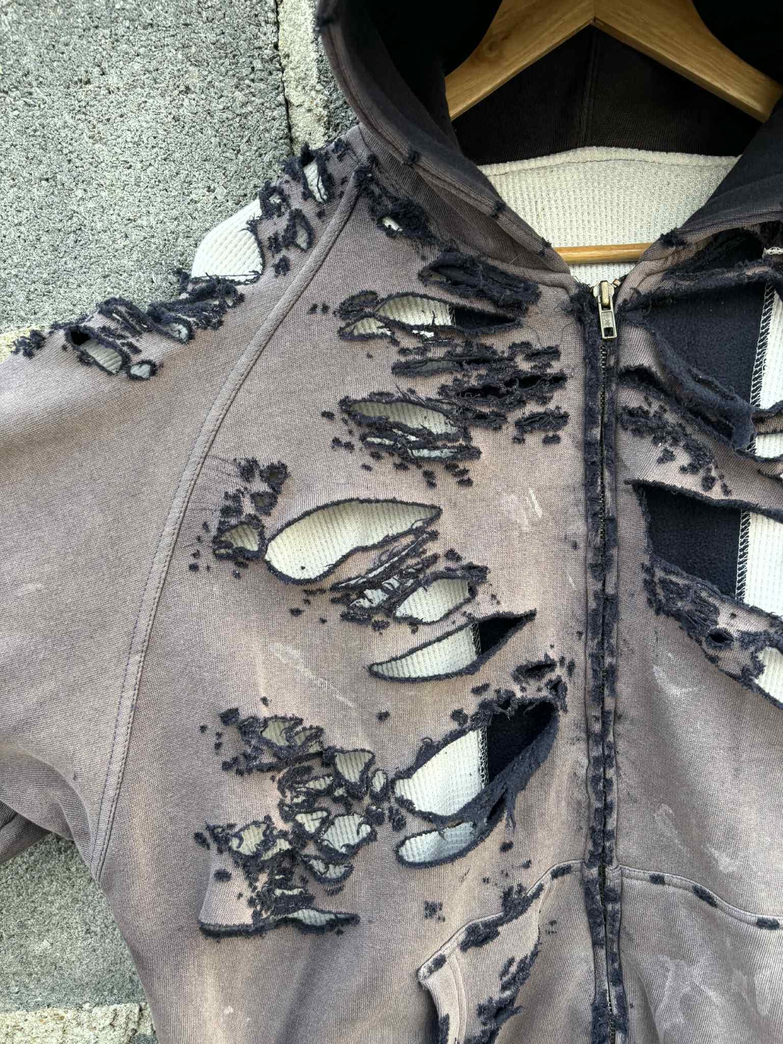 Thrashed Distressed Faded Thermal Waffle Zip Hoodie Black Blank - Etsy
