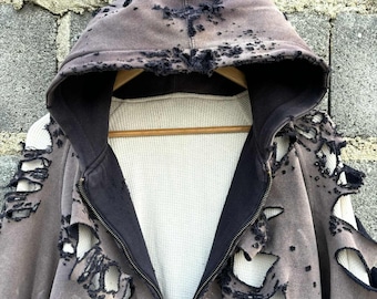 Thrashed Distressed Faded Thermal Waffle Zip Hoodie Black Blank - Etsy