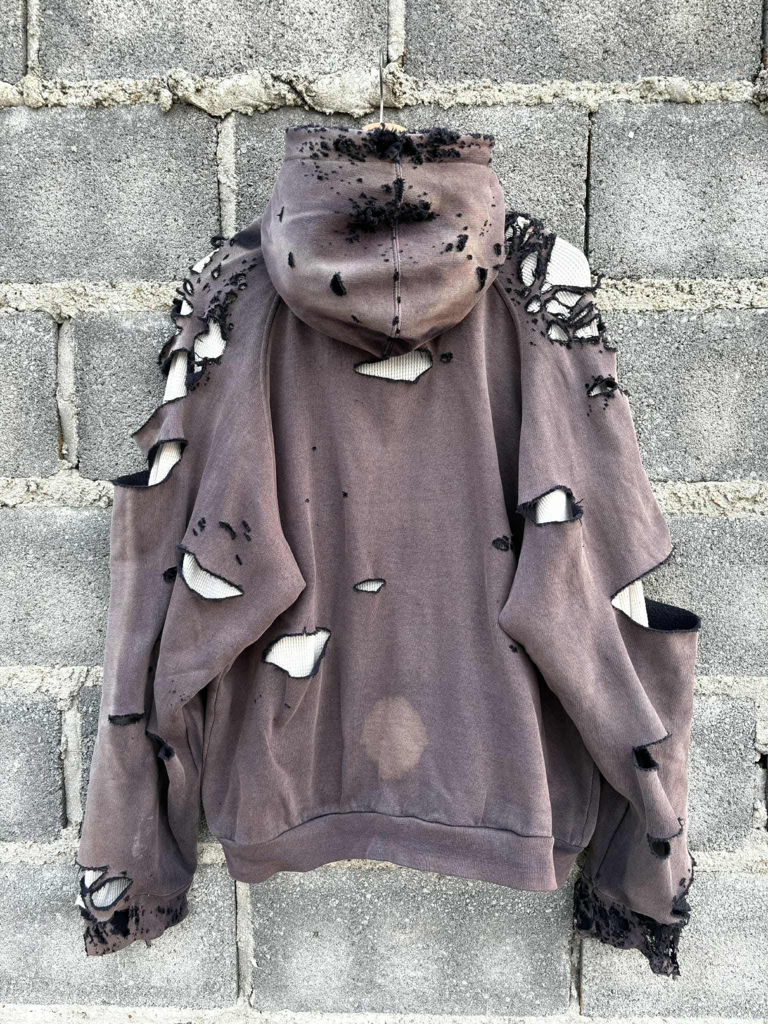 Thrashed Distressed Faded Thermal Waffle Zip Hoodie Black Blank - Etsy