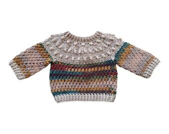 Baby's Handmade Aran Jumper In Camouflage Mix. 6 -12 Months