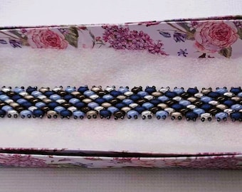 Denim blues and metallics super duo bracelet