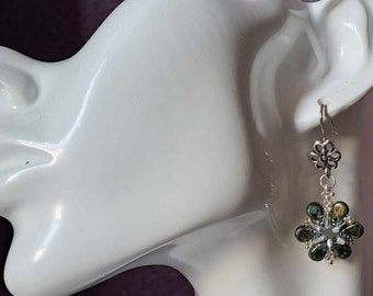 Olive gilt Flower drop earrings