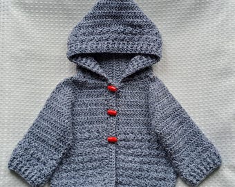 Hooded Baby Jacket In Grey Tweed, 6 - 9 Months
