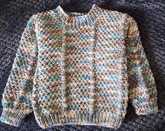 Chunky textured toddler jumper in pastel blues and cream. 18 months