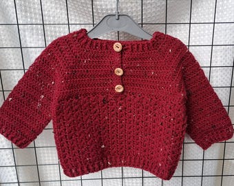 Burgundy Red Hand Crochet Baby's Jumper. 6 - 9 Months