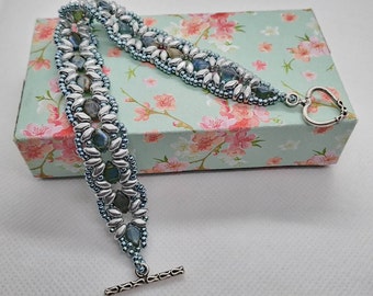 Denim metallics hand beaded bracelet.