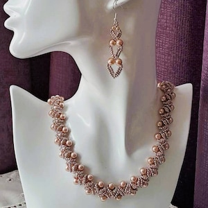 Champagne Pearl Bridal Necklace and Earrings Set