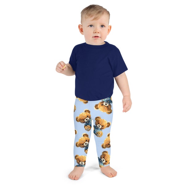Kid's Leggings, Todler Leggings  Blue Teddy Design, great gift for children or Easter