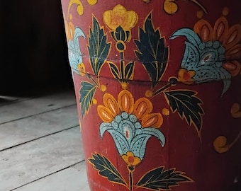 Small decorative rustic wooden folkart bucket