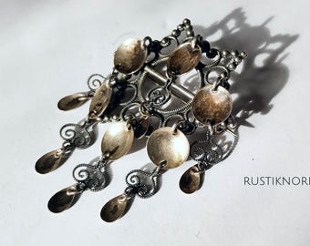 Elvik SØLJE (Star). Traditional Norwegian costume brooch (Small) -Stamped filigree 830 silver
