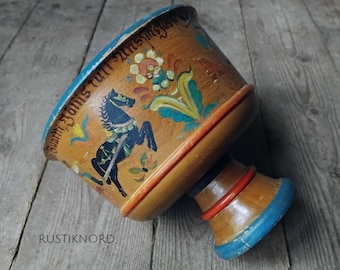 Vintage Germund Paaer Kalevala Koru small painted wooden chalice.Stamped KK